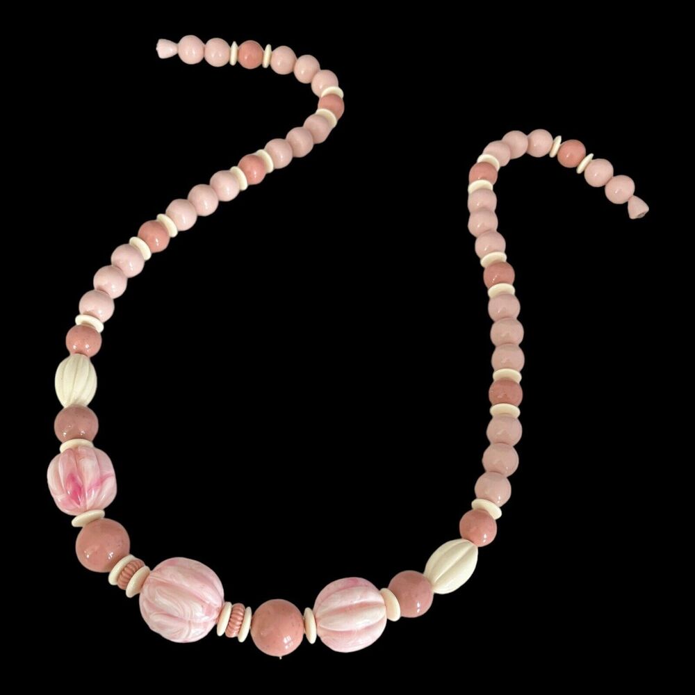 Vintage 1960s Pink Lucite Bead Necklace Swirled Statement - 3R
